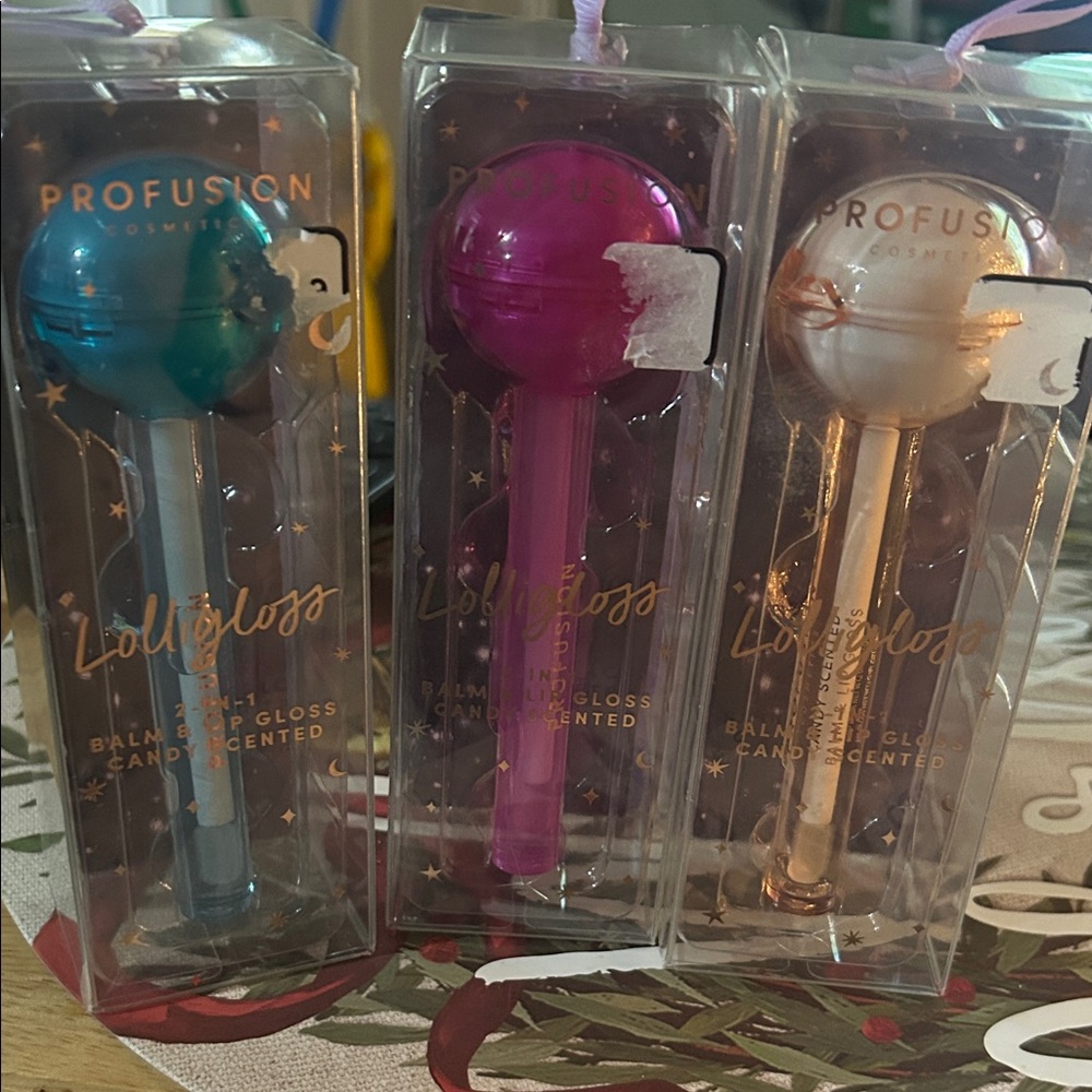 Profusion Cosmetics Lollipop Lip Gloss Trio - Blue, Pink, Gold